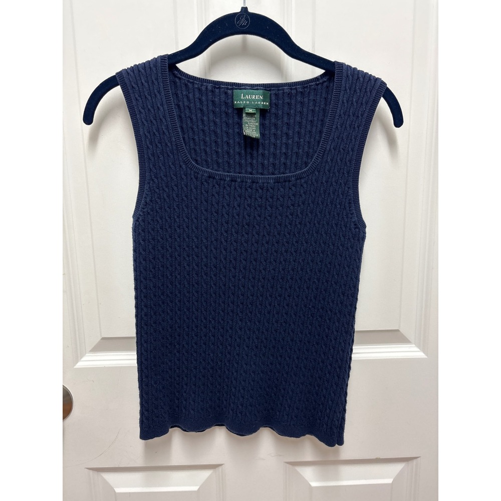 Lauren Ralph Lauren Navy Blue Cable Knit Square Neck Tank Top Sleeveless Medium